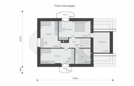 Одноэтажный дом с подвалом, мансардой, гаражом, террасой и балконами